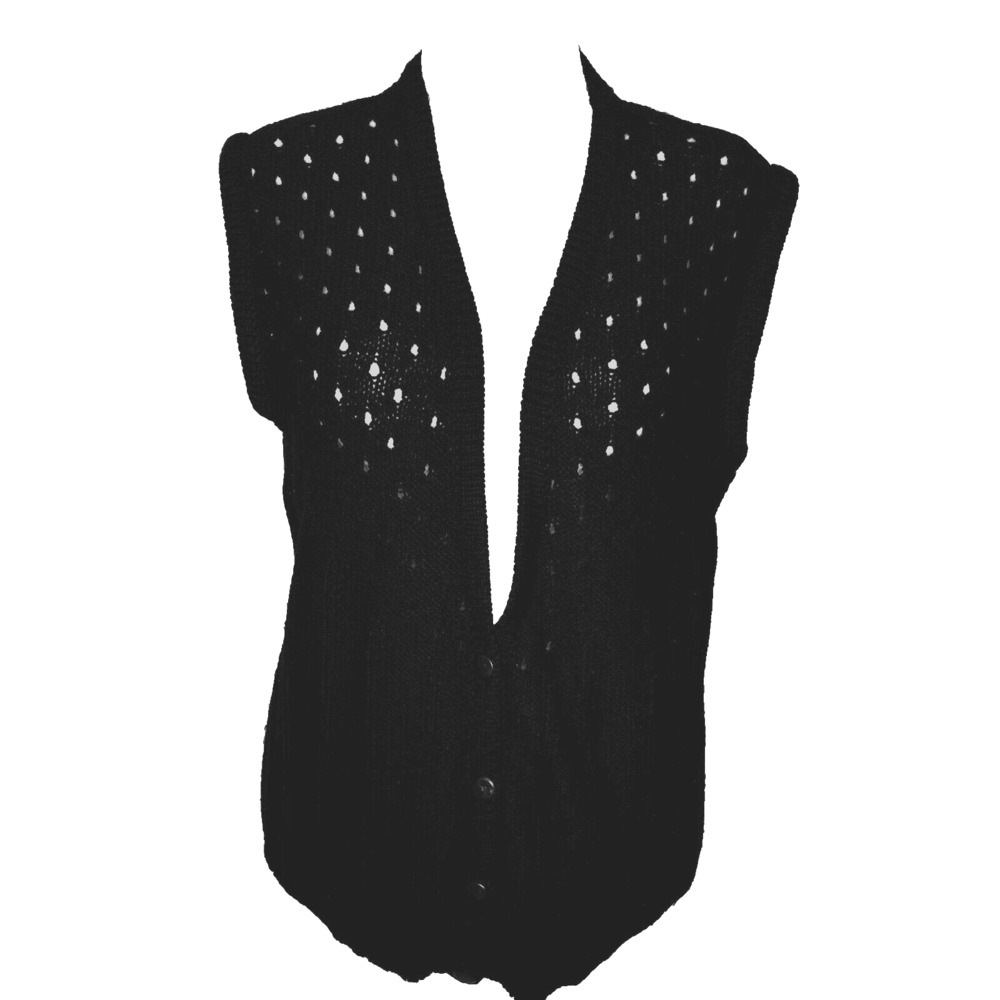 Frenche‎ Line Womens Sweater Vest Vtg Cardigan Cut Out Cable Knit Whimsigoth L